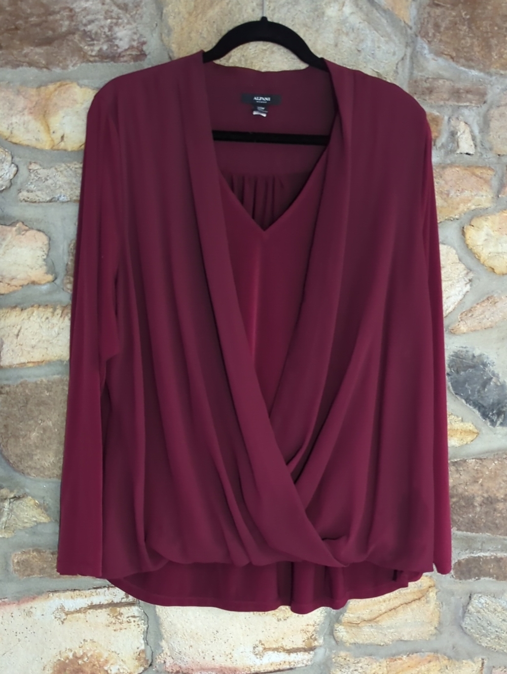 Alfani Long Sleeve Draped Surplice Top - Burgundy